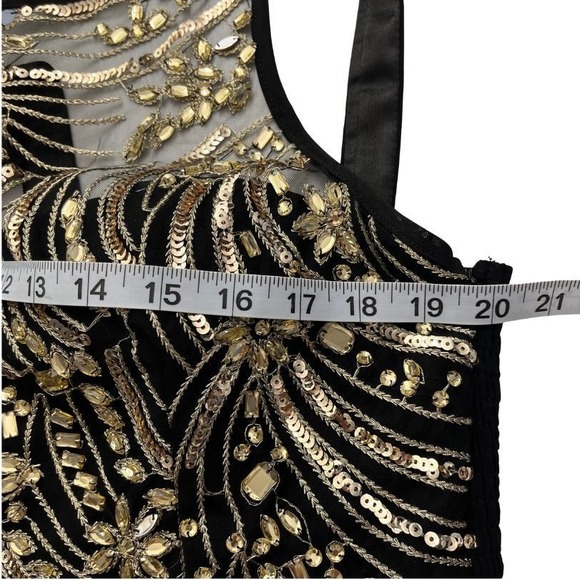 Papillon Black Dress Gold Sequin Embellished Sz‎ M Party Cocktail Sleeveless - Picture 9 of 11